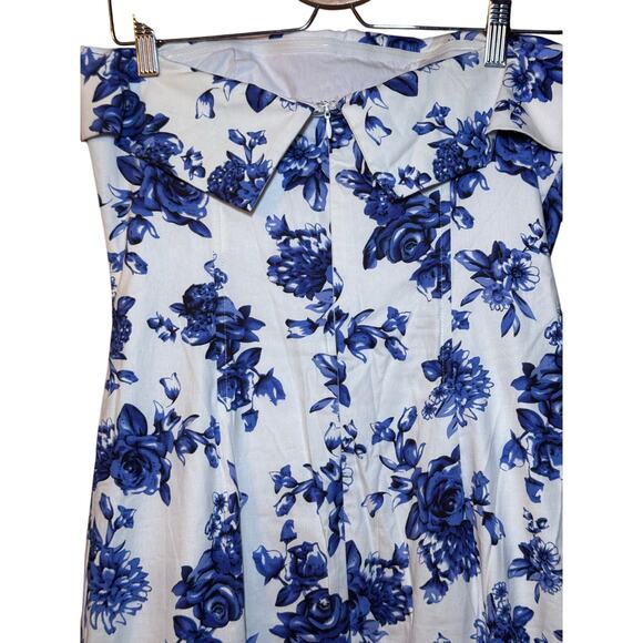 MABLE Strapless Blue Floral Midi Dress | Coquette Cottagecore Romantic L EUC - Picture 8 of 11